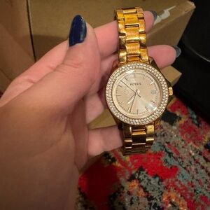Fossil Gold-Tone Watch with Crystal Bezel